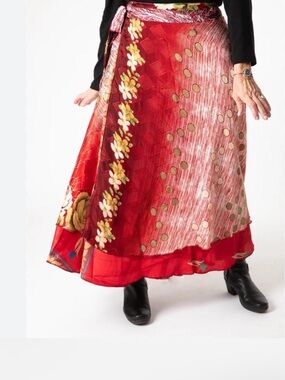 Boho Hippie 100% Silk Wrap Skirt Reversible NWT